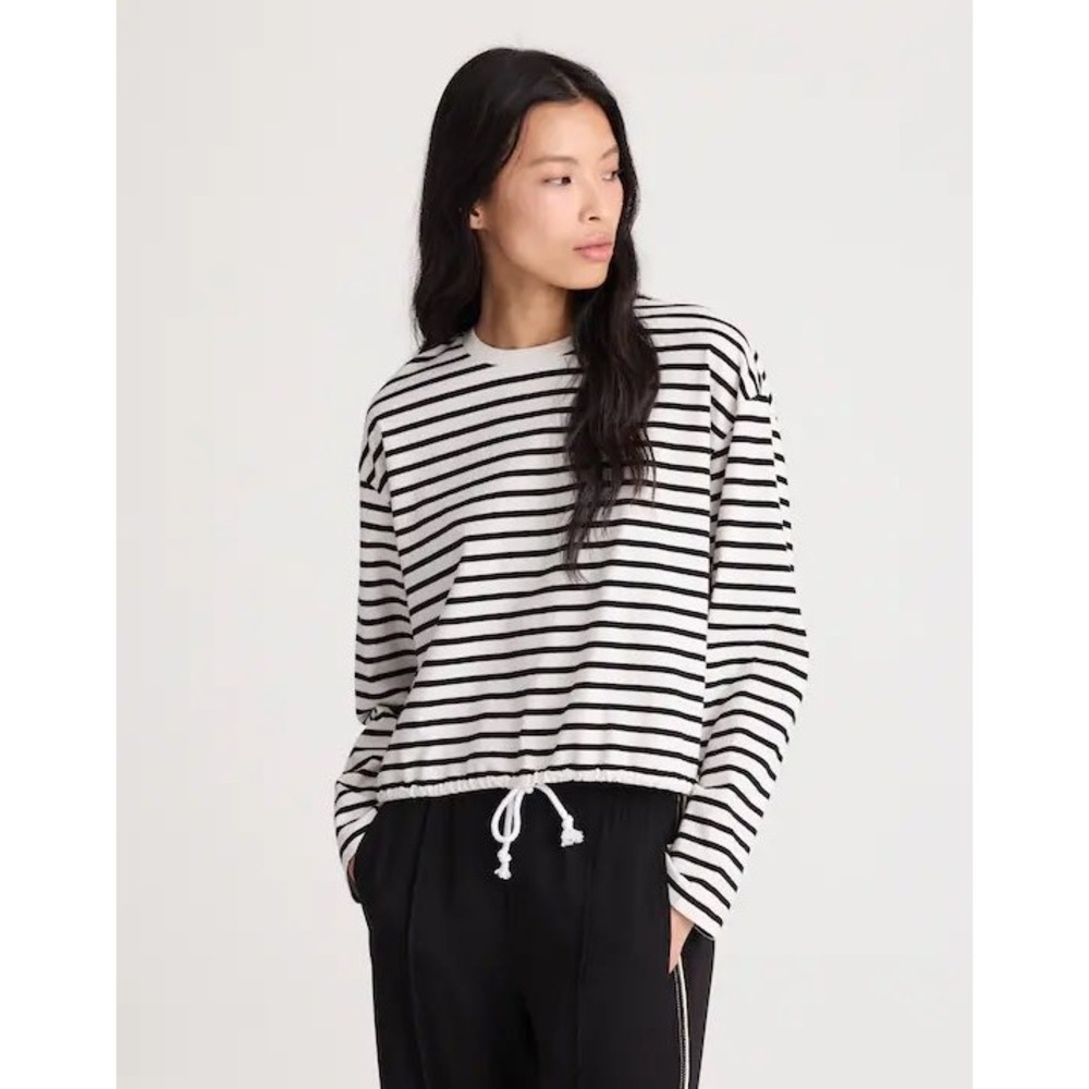 Madewell The Perfect Tie-Waist Tee Allday Jersey NZ385 Stripe NWT XS Minimal